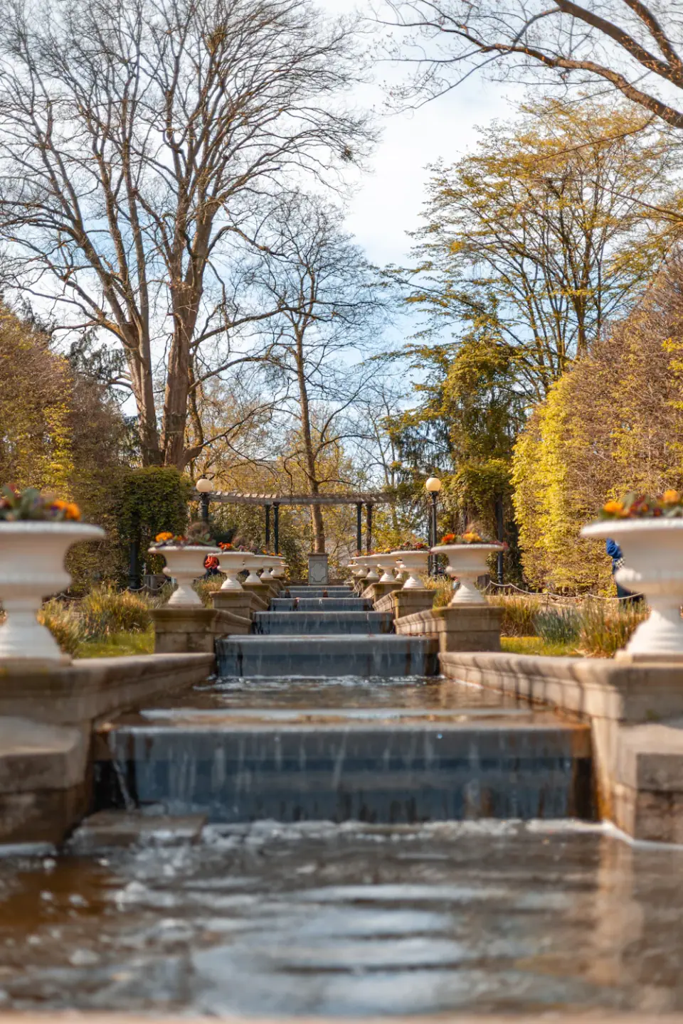 Garden steps with a cascading water feature (illustrative)