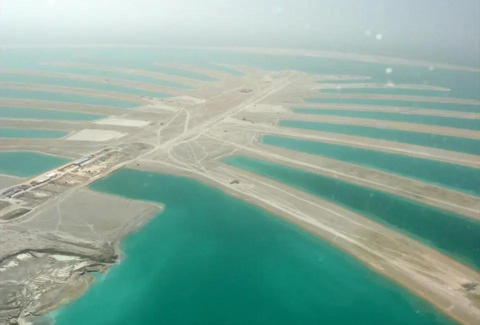 Palm Jebel Ali trunk and fronds from the air